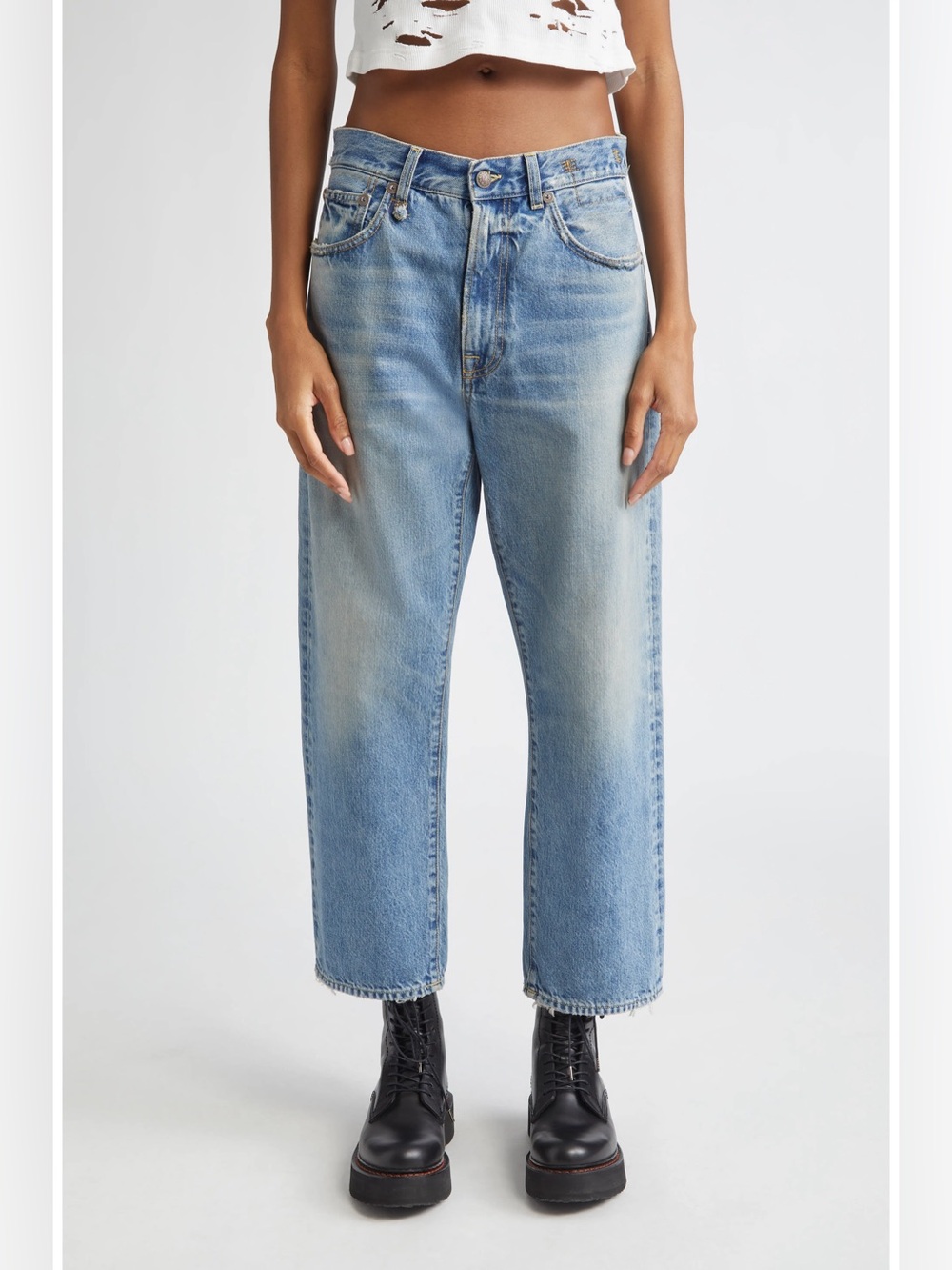 NWT R13 X-Boyfriend Jeans Merrin Blue Size 28 Distressed Denim $745